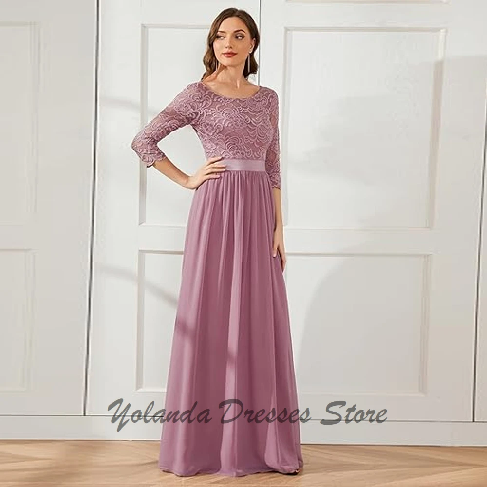 Customized Scoop Neck Mother of The Bride Dresses Three Quarter Sleeves Formal Evening Gown Lace A Line Wedding Guest Dress 2025