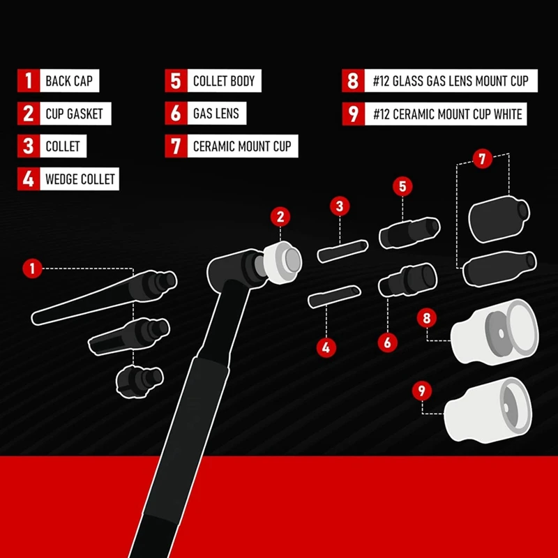Kit d'accessoires de torche de soudage TIG, lentille de gaz trapue, kit de tasse en verre 12 pour WP-17/18/26, 87 pièces