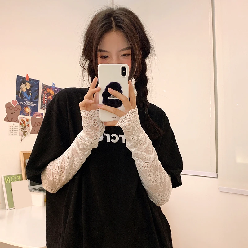 Women's Summer Lace Arm Cover Fashion Classic Arm Sleeve Mittens UV Protection Ice Arm Cuffs Fingerless Sunscreen Driving Gloves