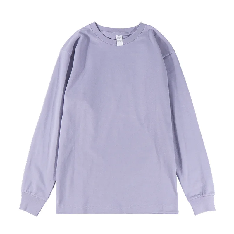 100% cotton Light purple light purple combed cotton pure color American basic long-sleeved T-shirt for men and women