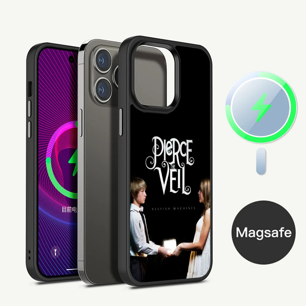 P-Pierce The V-Veil Band Phone Case Magesafe Magnetic Wireless Charge Case For iPhone 16 11 12 13 14 15 Pro Max Plus Mini