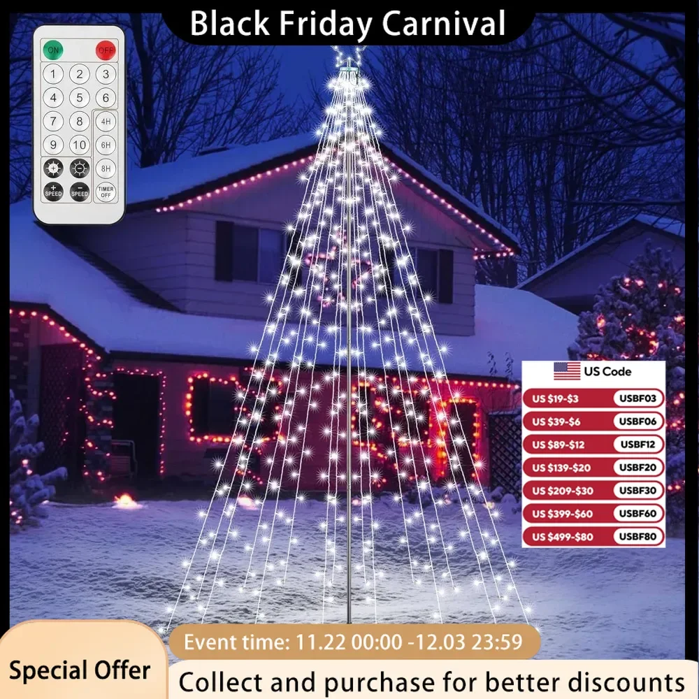 Christmas Tree Light, 404 LED 10 Feet with 16 Brackets and 7.08-inch Star Top, 10 Modes Remote Control Waterproof