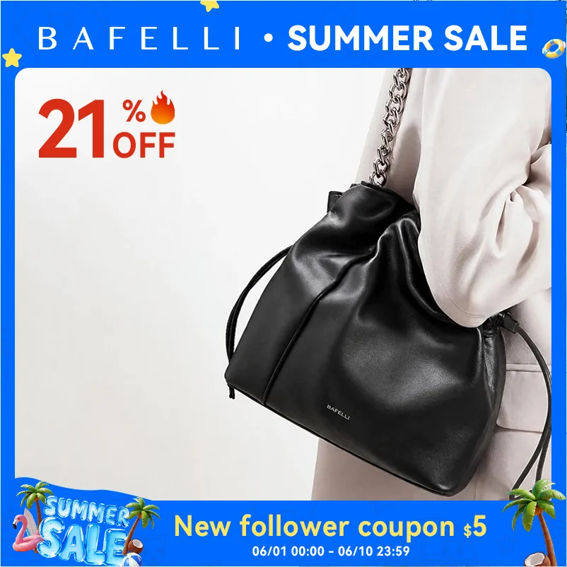 BAFELLI 2026 NEW WOMEN'S BAG LEATHER CASUAL BUCKET HANDBAGS FOR FEMALE TREND FASHION SHOPPER PURSE LUXURY BRAND SHOULDER
