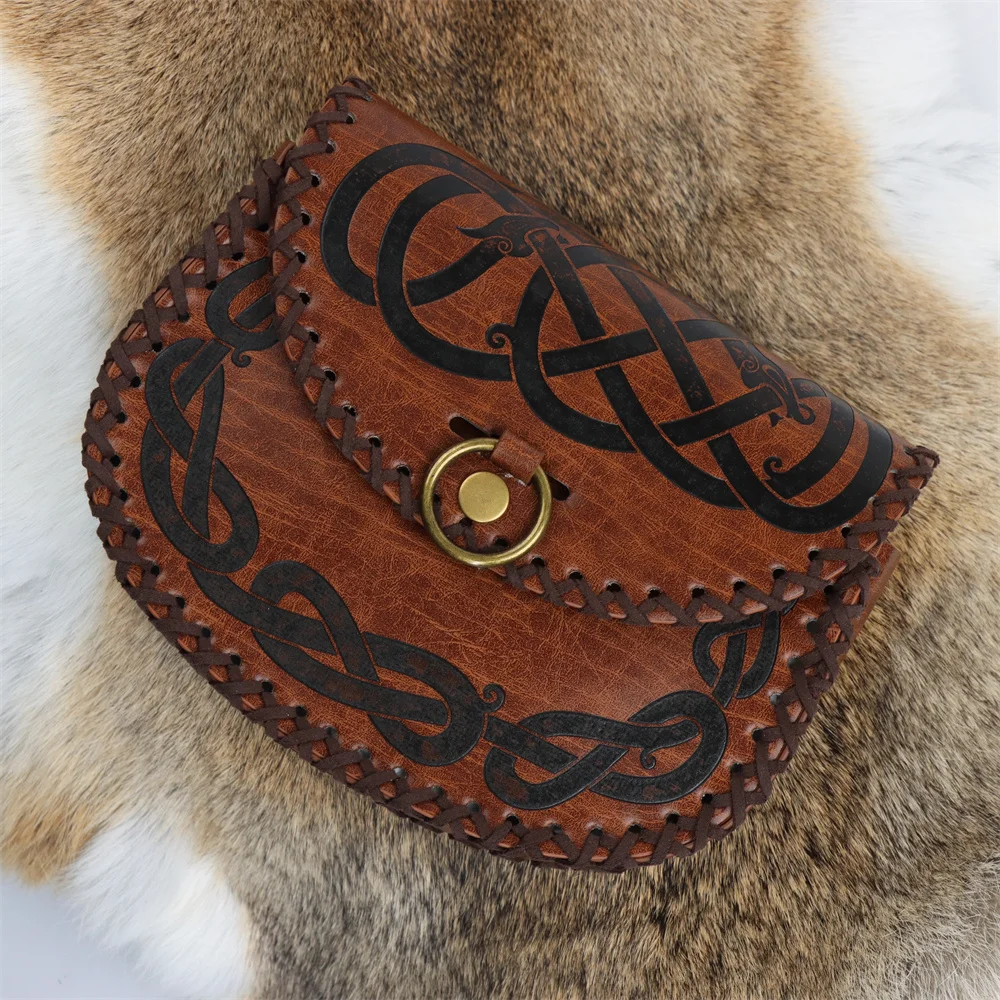 Vikings Rune Pouch String Coins Drawstring Bag Costume Vintage Halloween Accessory Leather Suede Medieval Loop Belt Kit Adult