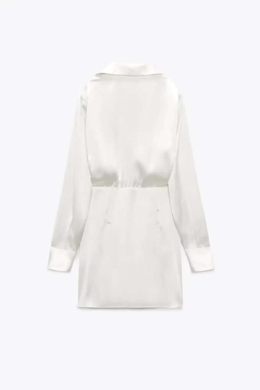 ربيع جديد النمط الأوروبي والأمريكي المرأة الحرير الساتان الملمس فستان قصير الخصر بأكمام طويلة #2