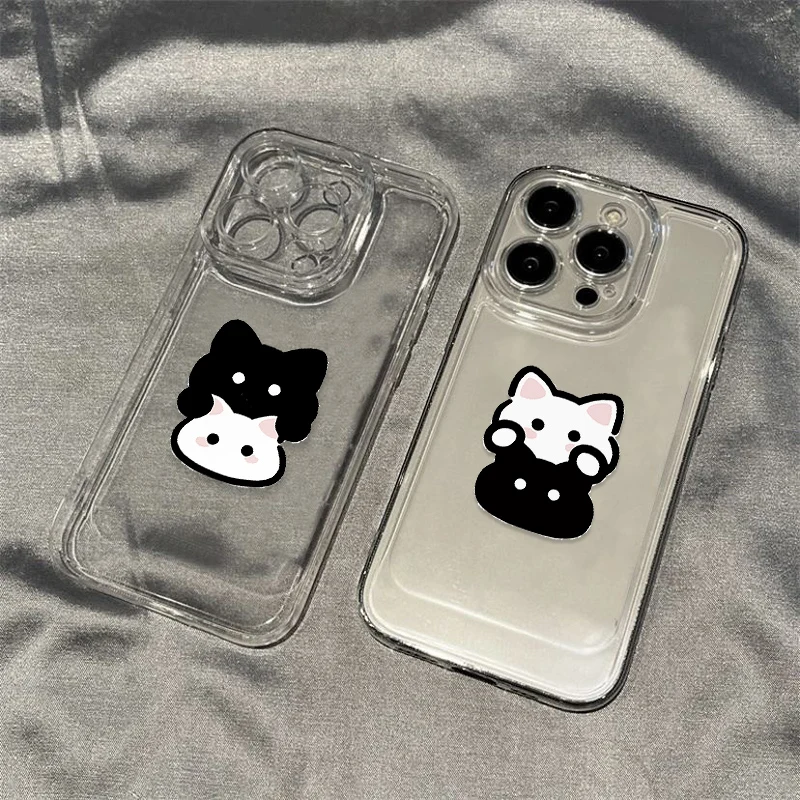 

Black White Couple Cats Silicone Phone Case For IPhone 16 17 15 Plus 14 13 11 12 Pro Max Air XR Transparent Shockproof Cover