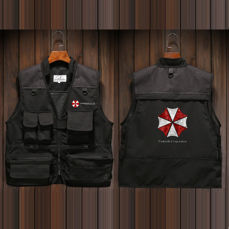 Biohazard Umbrella Corporation Cosplay Multi-Pocket Classic Waistcoat Male Sleeveless Work Vest Photographer Tactical Mesh Vest