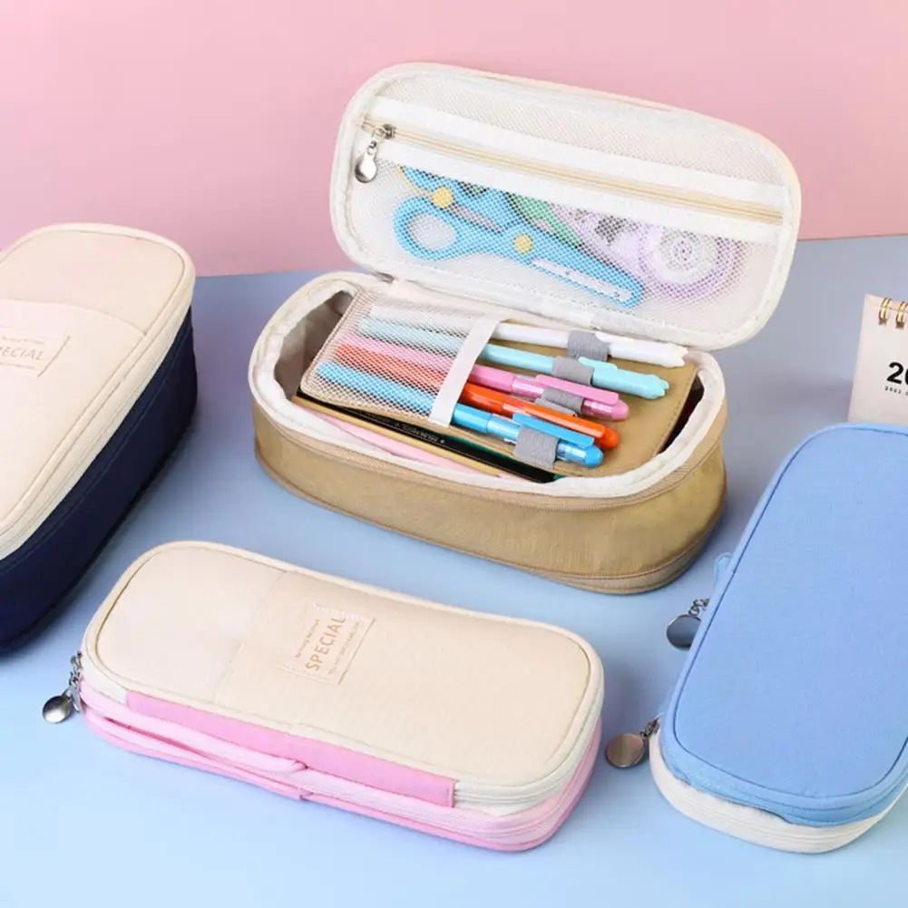 Feder mäppchen Schreibwaren Tasche Doppels chicht versenkbare glatte Reiß verschluss Leinwand Bleistift beutel Stift Aufbewahrung behälter Schul bedarf