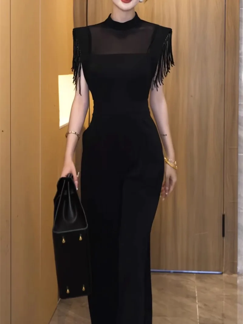 

Ele, летний новый женский цельный брючный костюм с бахромой, элитный модный модный китайский костюм средней длины, Svel