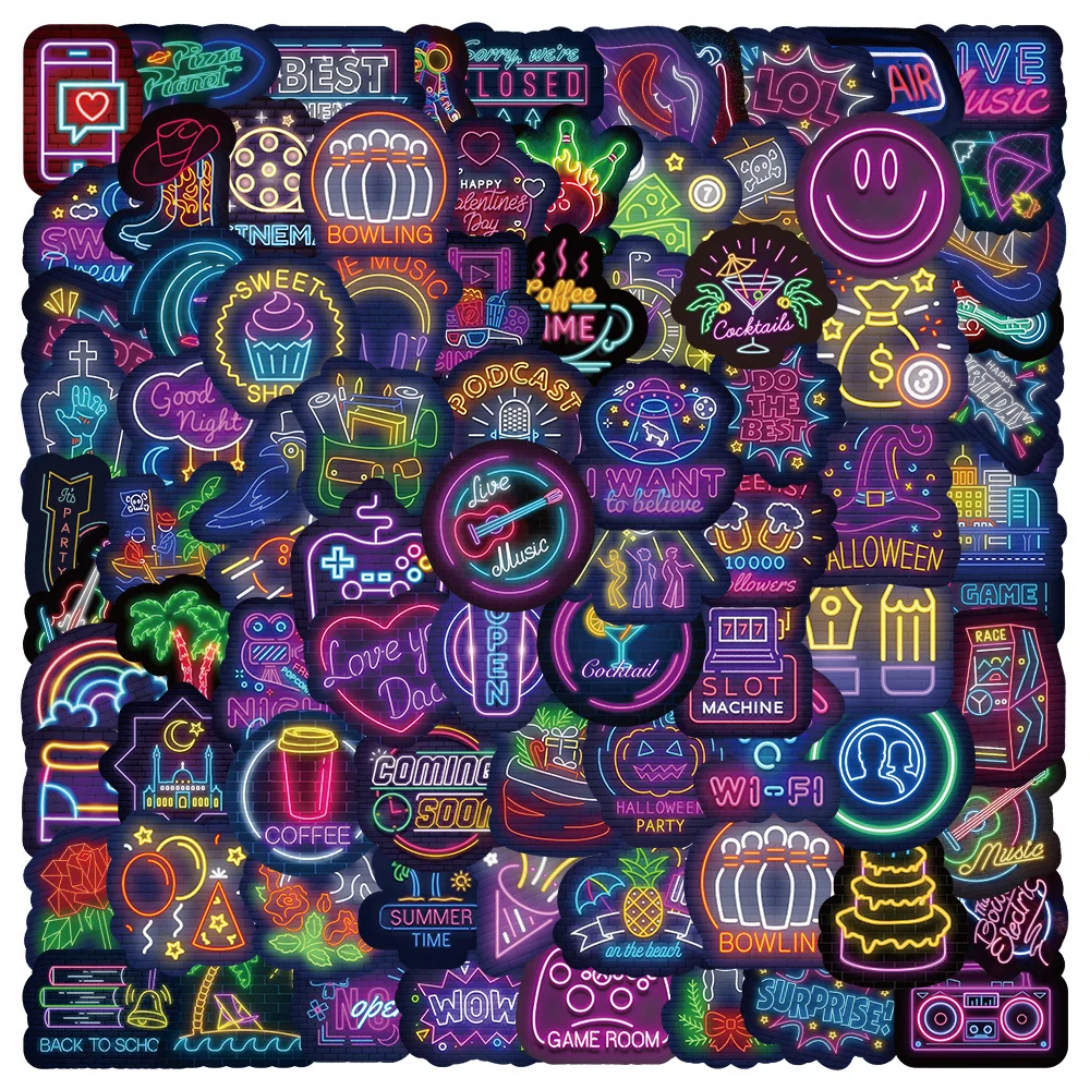 10/30/50/100 Stück Neonlicht Regenbogen Cartoon Aufkleber Ästhetische Graffiti Auto Laptop Handy Gepäck Fahrrad Coole Aufkleber Aufkleber für Kinder