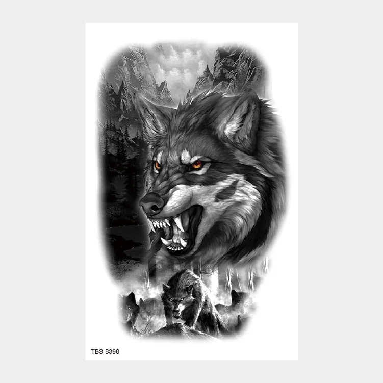 Waterproof Temporary Tattoo Sticker Animal Tatoo Sticker Wolf Head Lion Skull Head Male Domineering Water Transfer Tatto Sticker