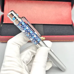 Lanlan Topkwaliteit Ct Blauw En Zilver Vat Roller Balpen Met Serienummer Luxe Stationer