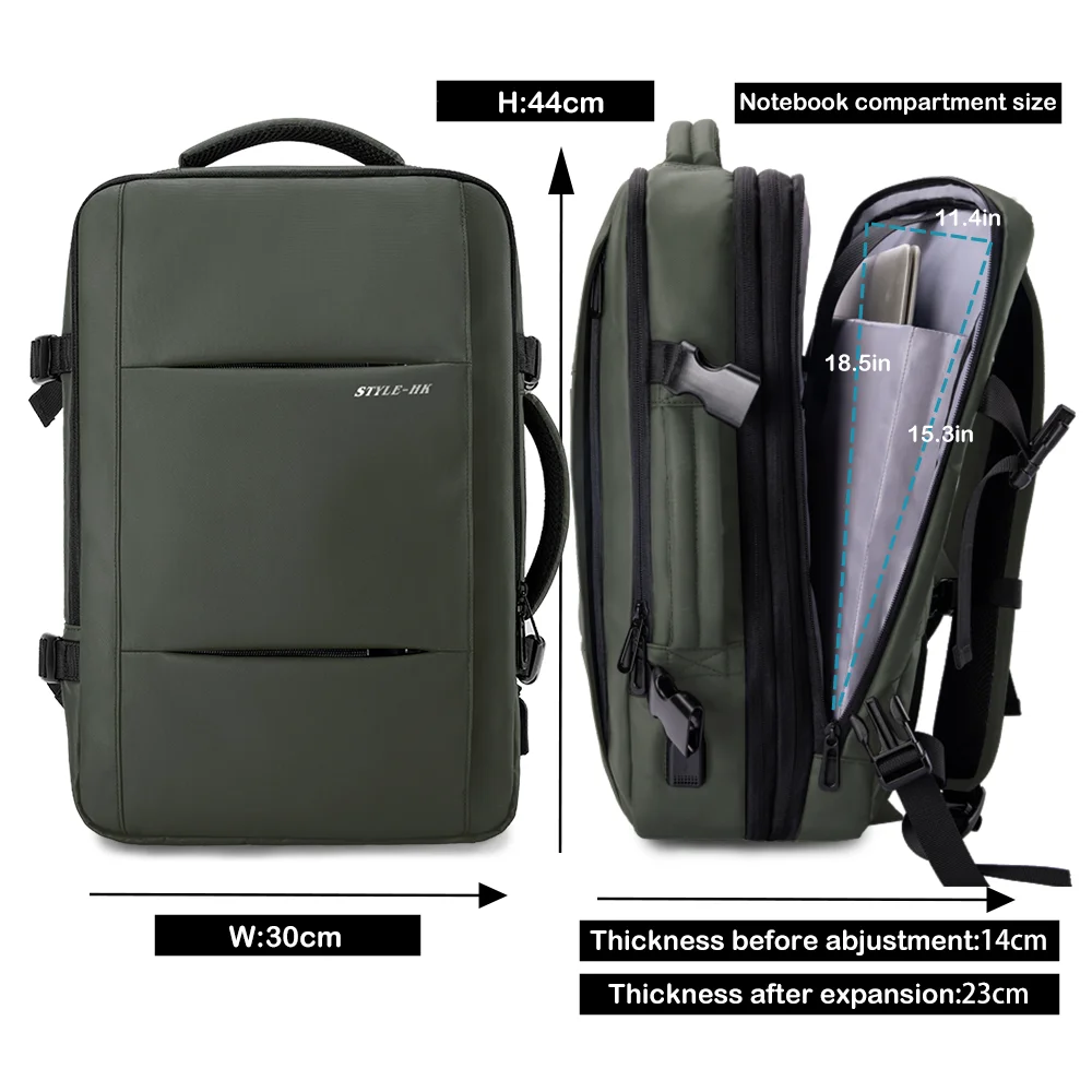 حقيبة ظهر للسفر ذات سعة كبيرة من HK للرجال حقيبة ظهر قابلة للتوسيع مقاومة للماء مقاس 15.6 بوصة حقائب كمبيوتر محمول حقائب نهارية مدرسية خارجية #5