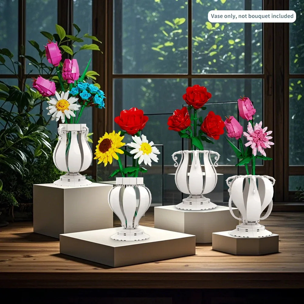 Gobricks MOC ヨーロッパスタイルの白い花瓶ビルディングブロックモデル創造性 4-in-1 白い花瓶レンガ組み立ておもちゃ子供のギフト