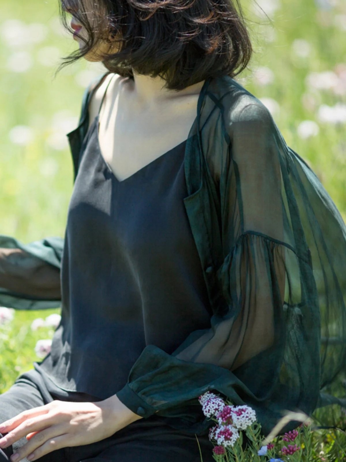 

Laid-ba Sle Silk irt ort AC Fem Outerwear Sun Protection Open Cardigan round Ne Long Sve Color Commute ...