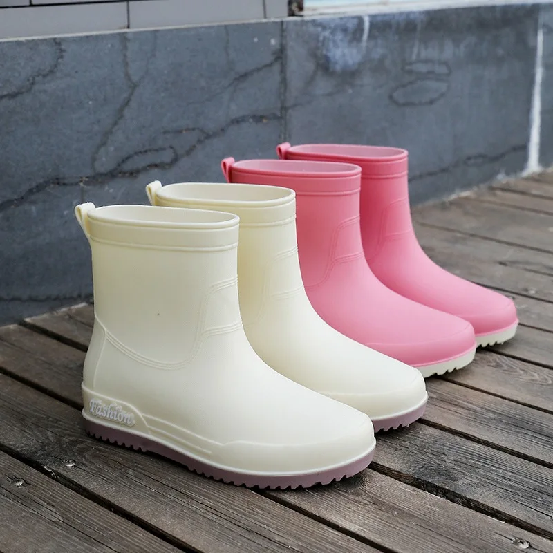 

New Women's Rain Boots Cute Waterproof Fashionable Mid-Calf Slip-Resistant Soft Bottom Rubber Boots for Outdoor Work