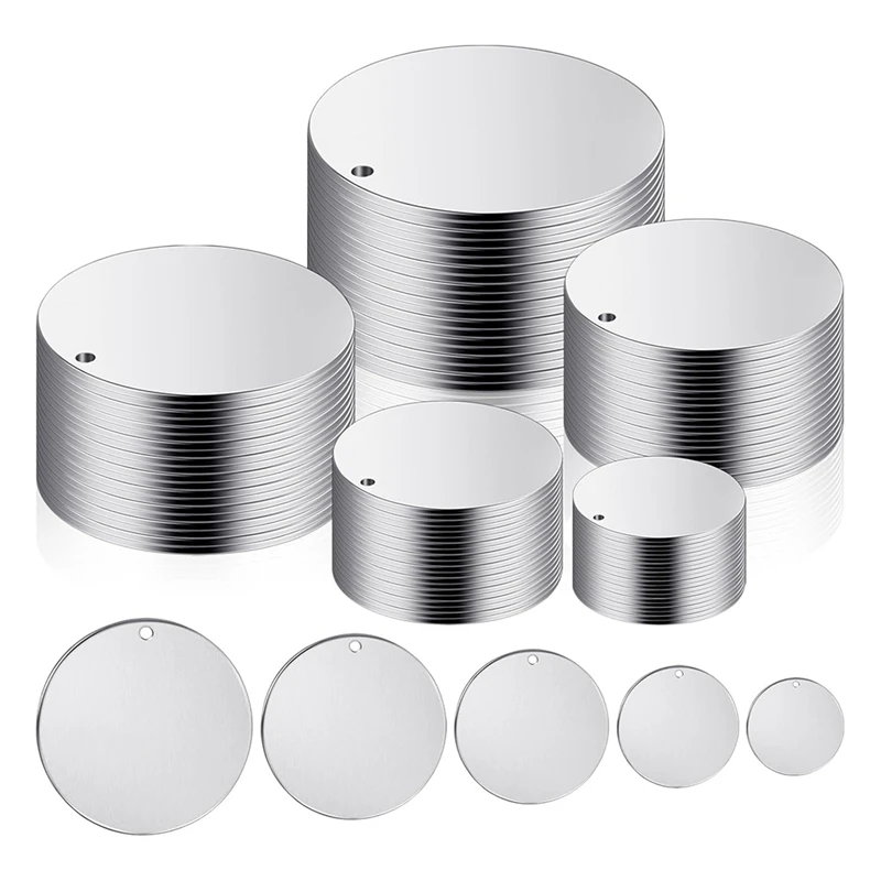 100Pcs 5 Size Roundmetal Stamping Blanks, 10Mm 15Mm 20Mm 25Mm 30Mm With Holes, Jewelry Metal Stamping Blanks