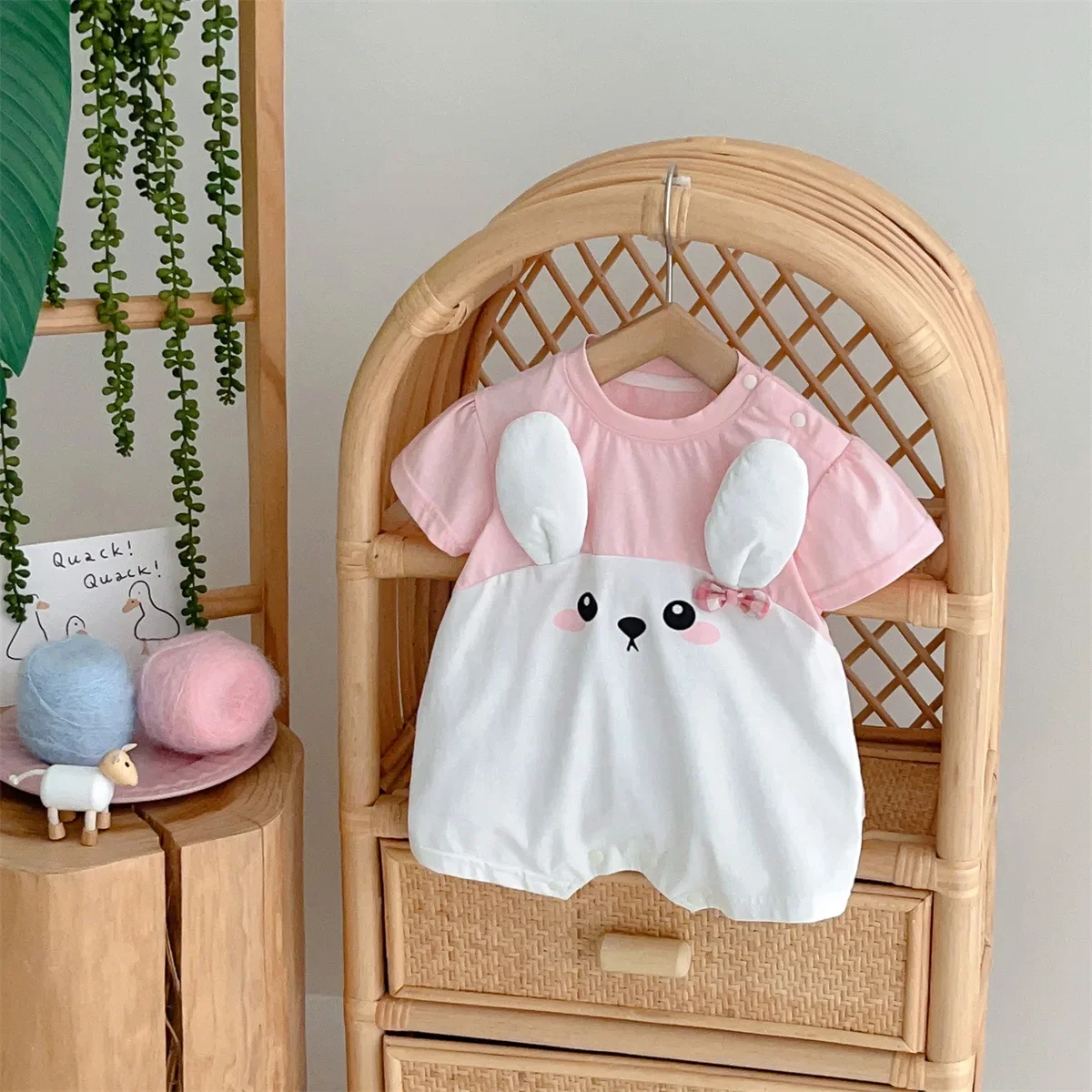 

Baby Clothes, Summer Thin, Newborn A-level Short Sleeved Crawling Clothes, Cute Bunny Clothes 0-2 Year Old Baby Bag Fart Clothes