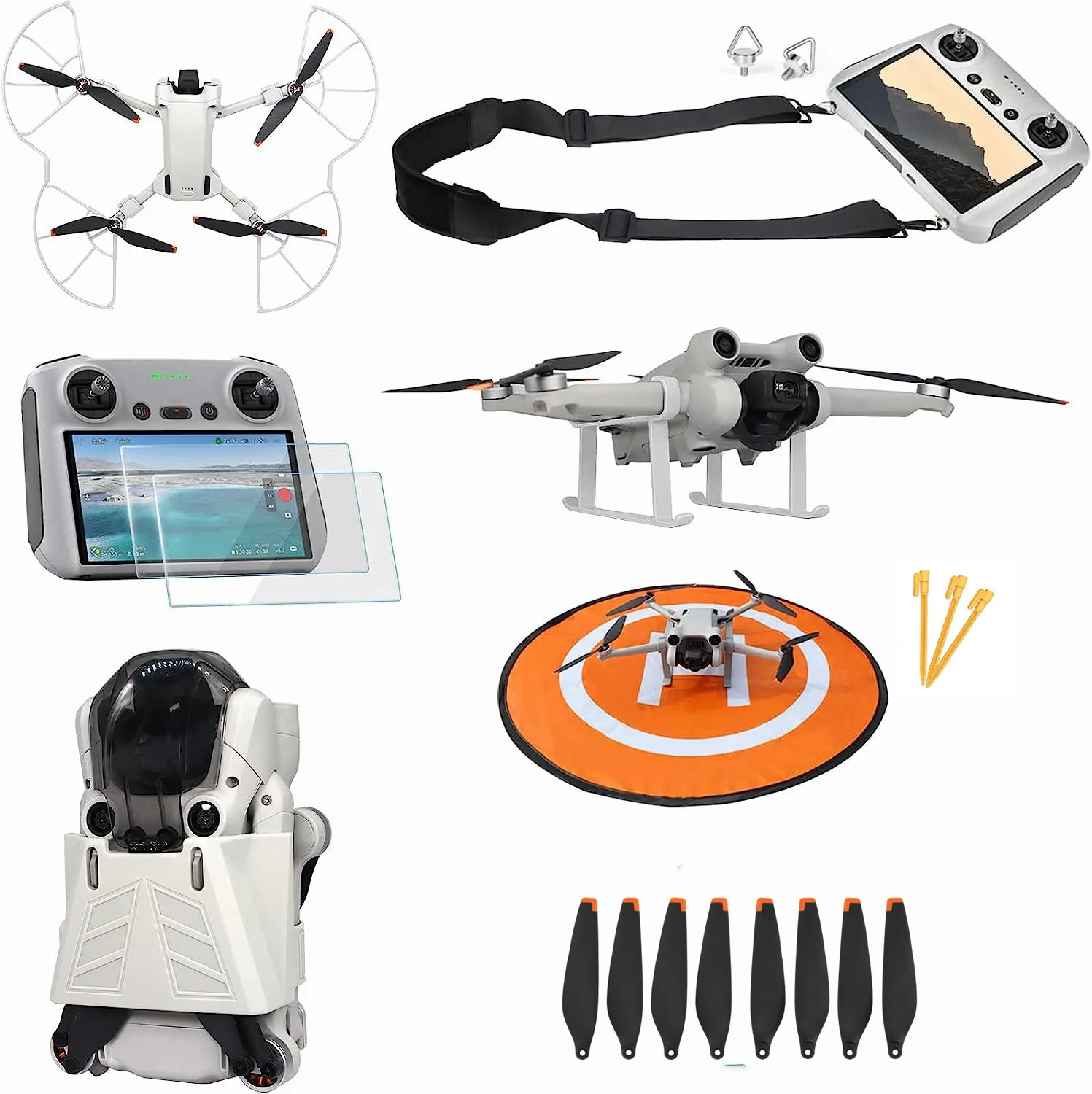Комплект аксессуаров Mini 3 Pro Комплект аксессуаров 8 в 1, ремешок для держателя пропеллера, защита пропеллера, защитное стекло HD, шейный ремешок Str
