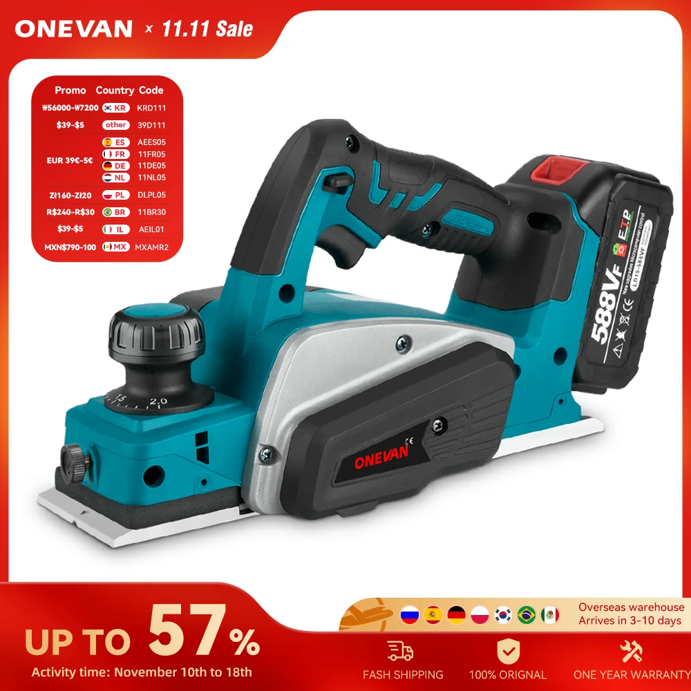 ONEVAN 30000RPM Brushless Electric Planer Cordless DIY Furniture Cutting Tool Power Planer Woodworking For Makita 18v Battery