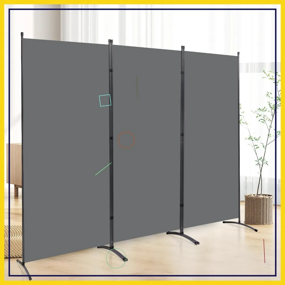 

6 FT Tall 3 Panel Folding Privacy Screen with Metal Frame, Portable Room Divider for Office Bedroom Study, Grey