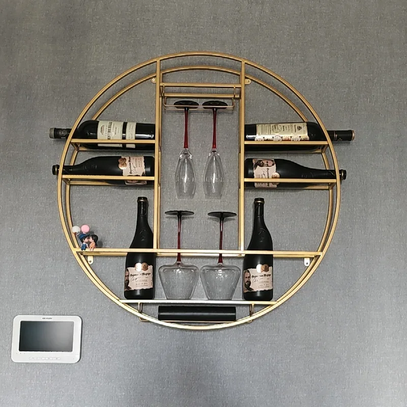 European Wrought Iron Bar Cabinets for Living Room Display Cabinet Modern Minimalist Bar Furniture Round Wall-mounted Wine Rack