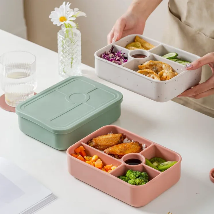 5 Compartment Silicone Bento  Food Grade Silicone High Temperature Resistant For Silicone Bento  Food Container