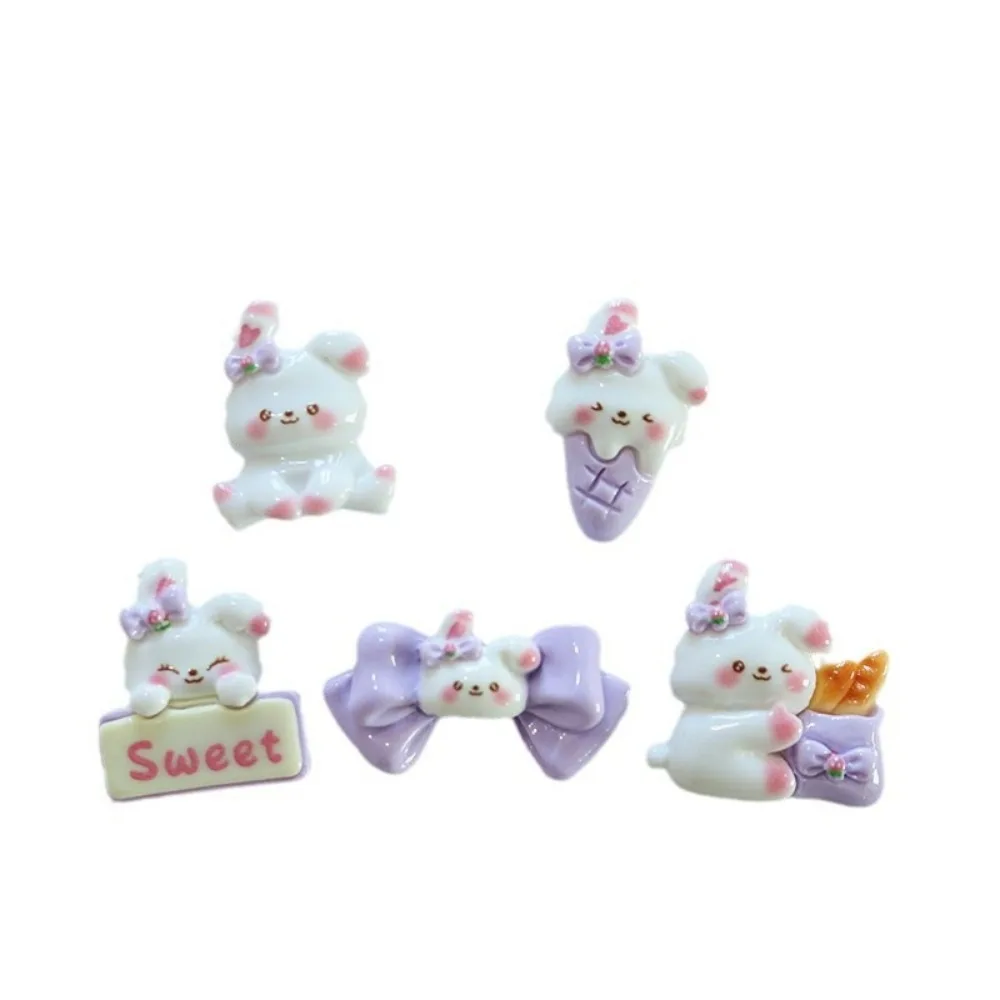 10pcs Cute Cartoon Kawaii Rabbit Bow Series Flat Back Resin DIY Scrapbooking Embellishme Cabochons Home Decoration Accessories