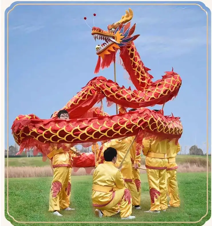 

Adult China 10m Dragon Dance Golden Size 4 Costume 6 Players Festival Christms Carnival Sports Game Performance Parade Folk