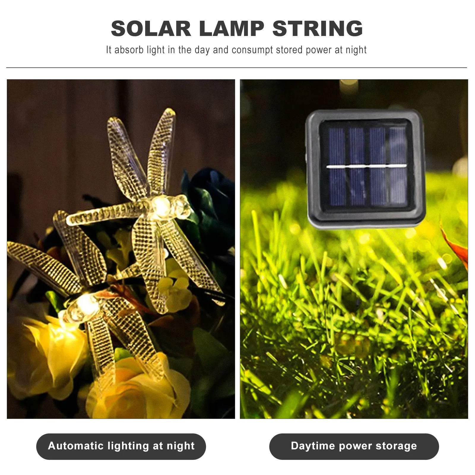 Solar Dragonfly Garland Waterproof LED String for Outdoor Garden Party IP65 Rated Led Rope Light Auto On Off Powered