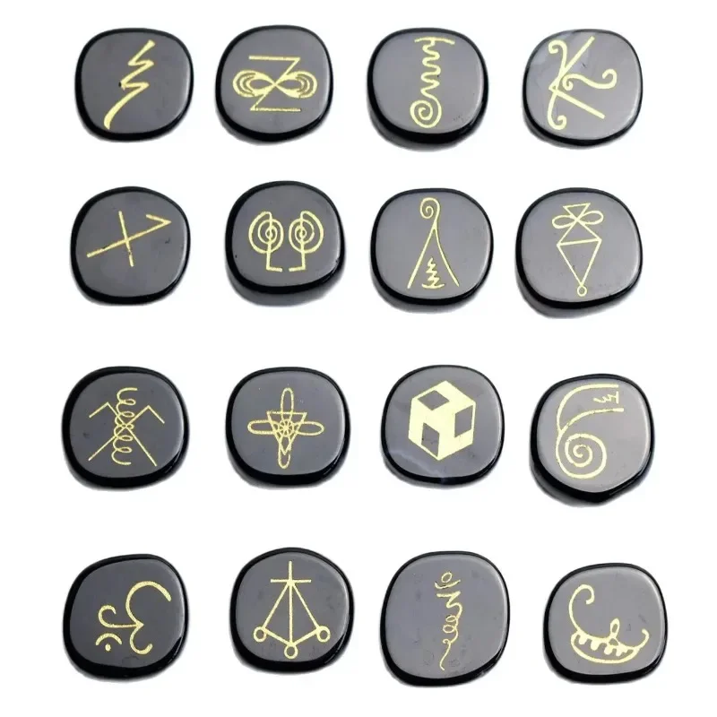 16 PIECES Natural Chakra Semi-precious Amethyst Lapis Tiger Eye Stone Crystal Reiki Healing KARUNA Magic Wiccan Amulet Symbols