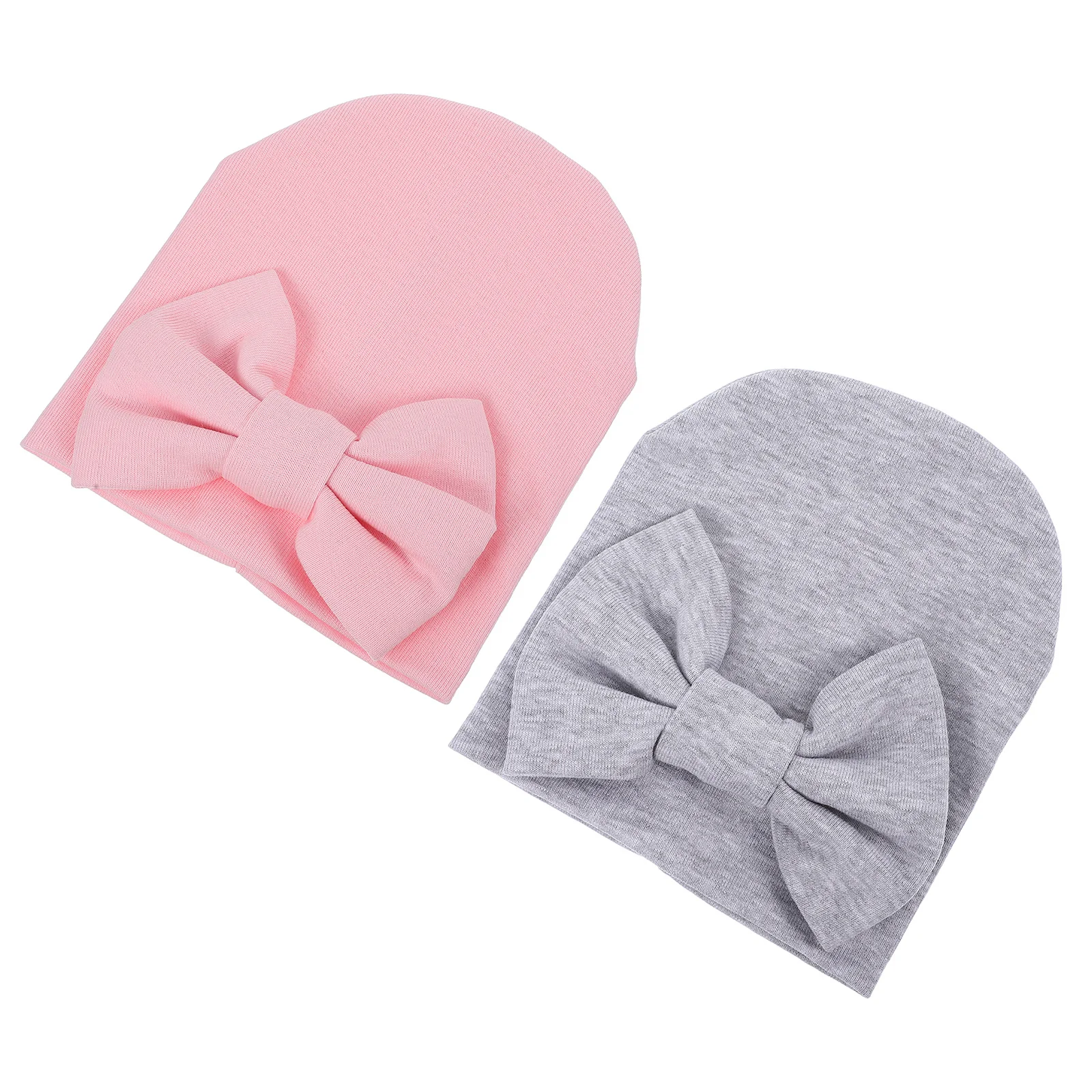

2Pcs Newborn Baby Cotton Cap with Bow Beanie Stylish Turban for Infants Unisex Gift Suitable Christmas Children Day Holiday
