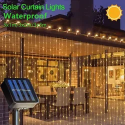 LED Solar Curtain Light 8Modes Outdoor Lighting Garland String Lights Yard Christmas New Year Inner Court Pergola Decoration