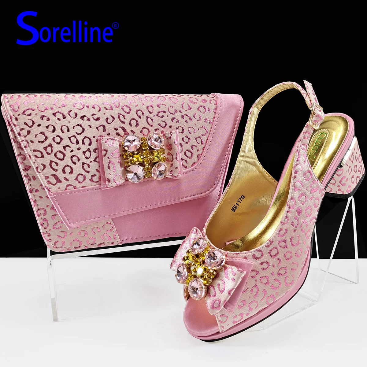 

Свадебная вечеринка, новый дизайн, итальянская женская обувь, подходящая сумка, удобные каблуки розового цвета с блестящими кристаллами