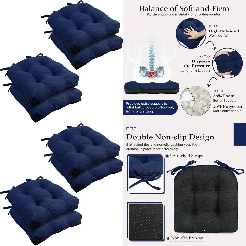 

Набор из 4 нескользящих подушек для обеденного стула из пенопласта, 15,5 x 15,5, королевский синий