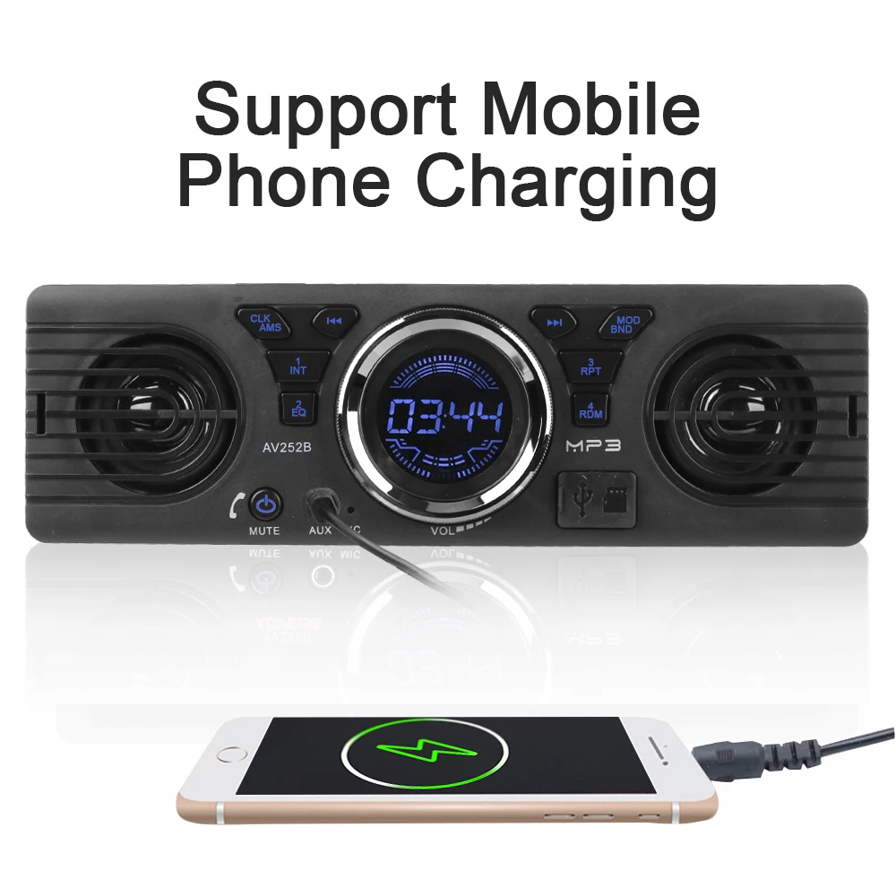 Auto-radio USB TF Card Digital Clock Car Radio Bluetooth Hands-free FM Audio 1 Din MP3 Player Built-in 2 Speakers AUX Input