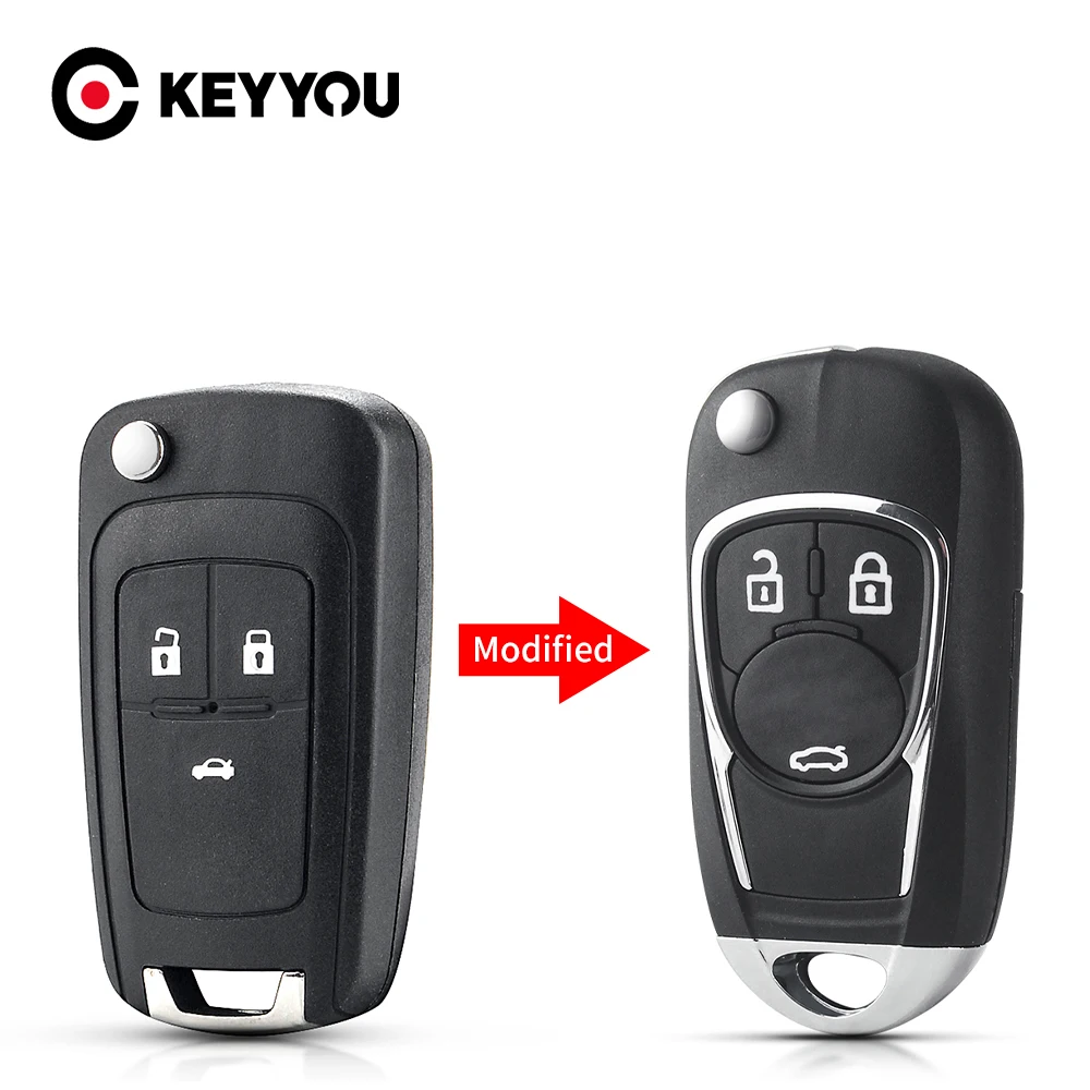 KEYYOU 3 Buttons Modified Flip Key Shell For Chevrolet Cruze Camaro Equinox Malibu Sonic Spark Volt Remote Folding Key Fob Case