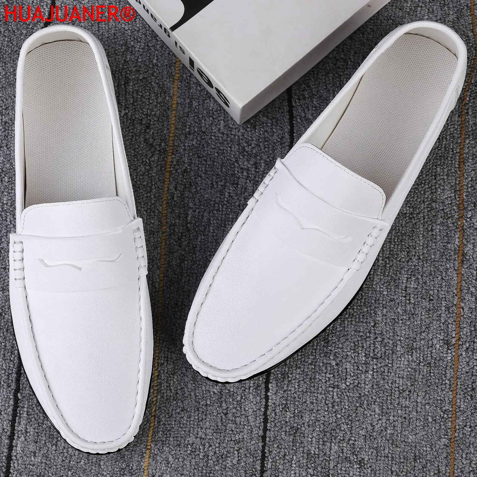 Verão masculino casual mocassins de couro sapatos mocassins moda luz branca preto tênis deslizamento-on condução apartamentos tamanho grande 38-47