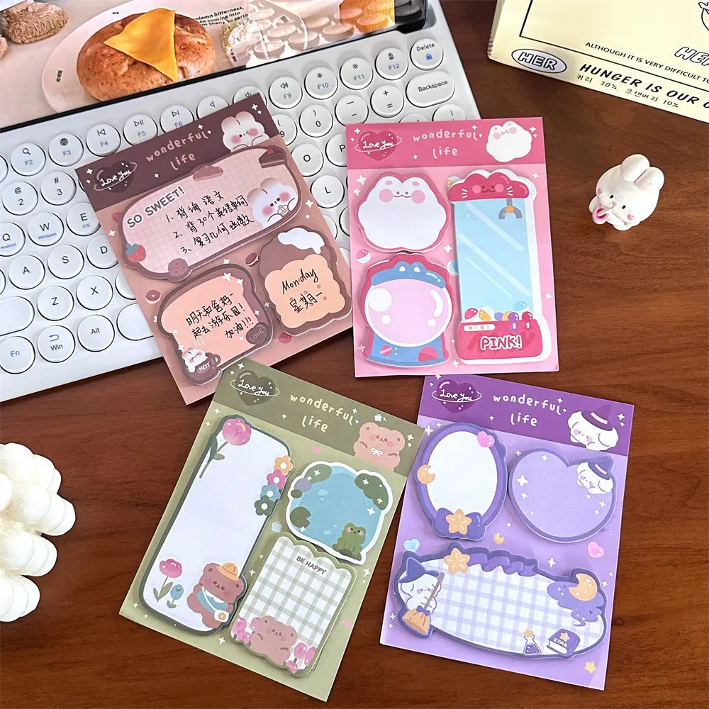 만화 스티커 메모 세트 저널링을 위한 창의적인 모양의 메모 패드 귀여운 알림 태그