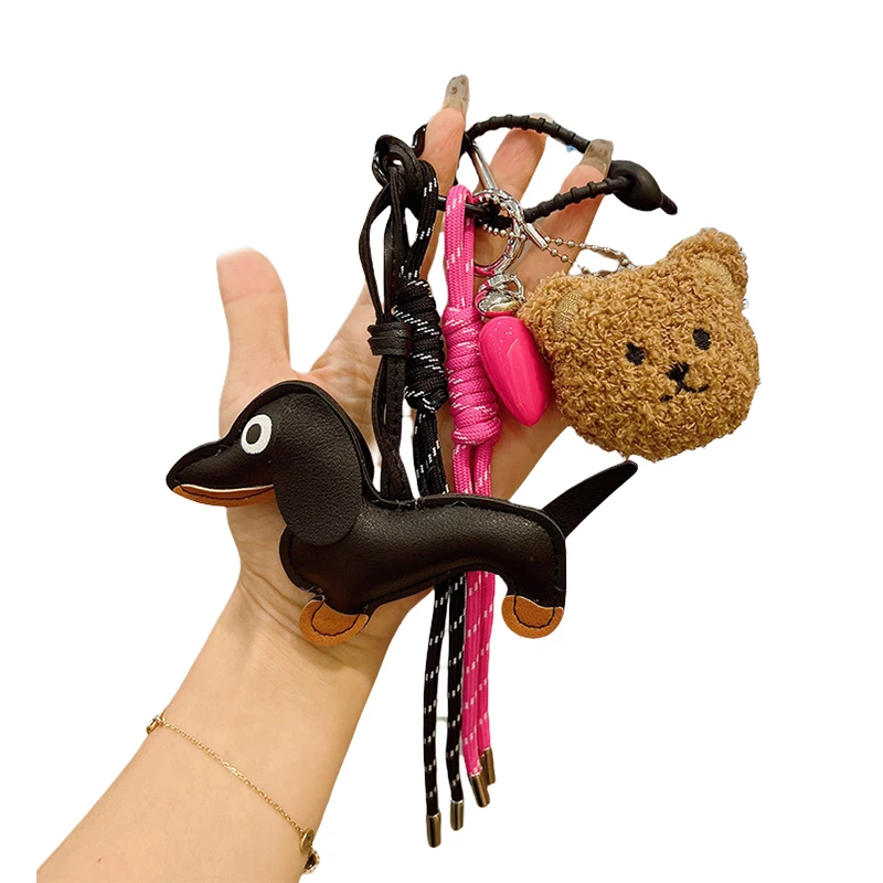 سلسلة مفاتيح كلب ألماني عتيقة مع حبل مضفر من النايلون مواد PU سحر أنيق لتزيين الحقيبة والمفاتيح للاستخدام اليومي