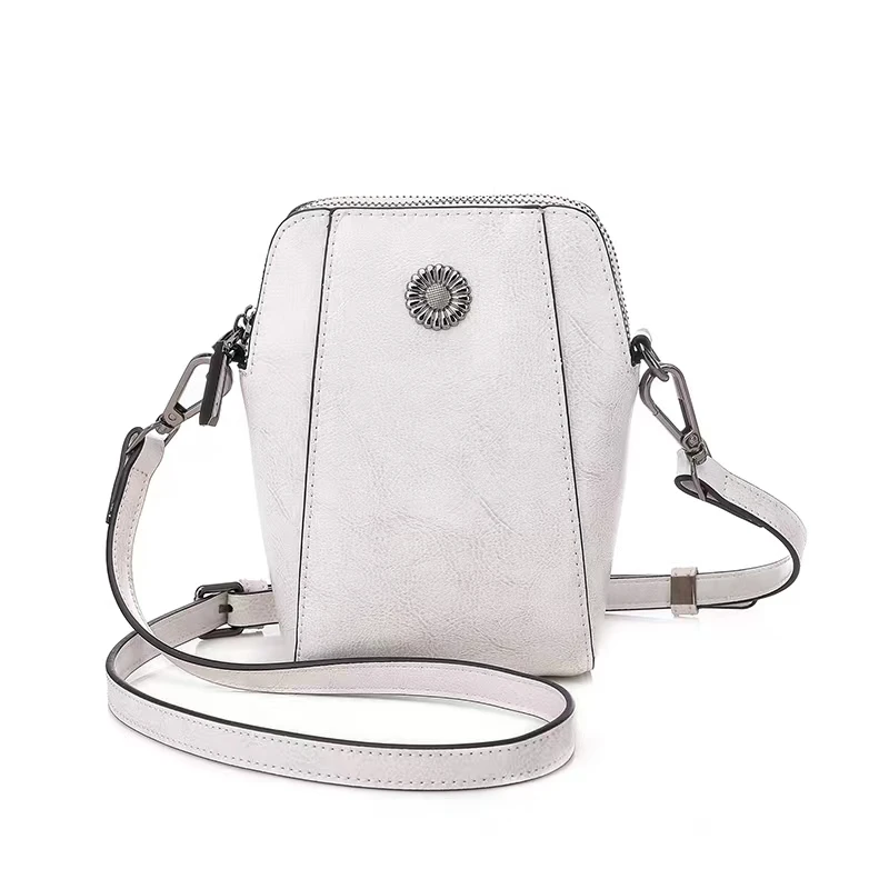 Bolso de cuero para teléfono móvil para mujer, bandolera de un solo hombro, a la moda, bolso cruzado informal de cuero de vaca con cera de aceite que combina con todo