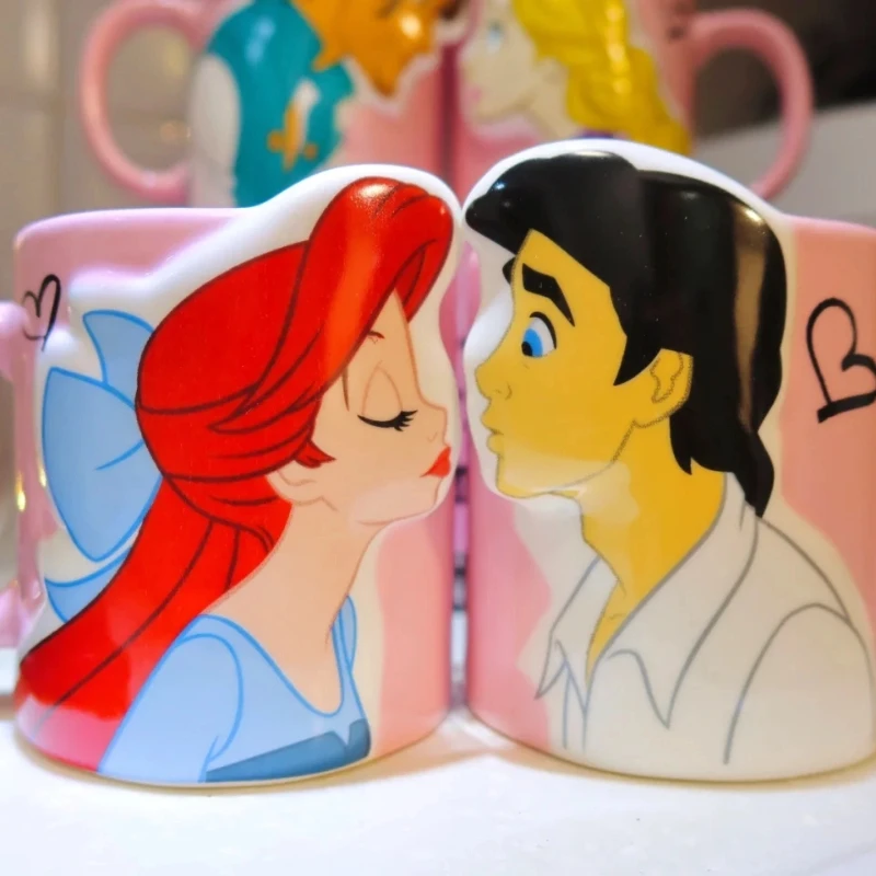 2 Buah Mug Disney 300Ml Mug Putri Duyung Kecantikan dan Binatang Cangkir Keramik Hadiah Hari Valentine Cangkir Mug Kreatif