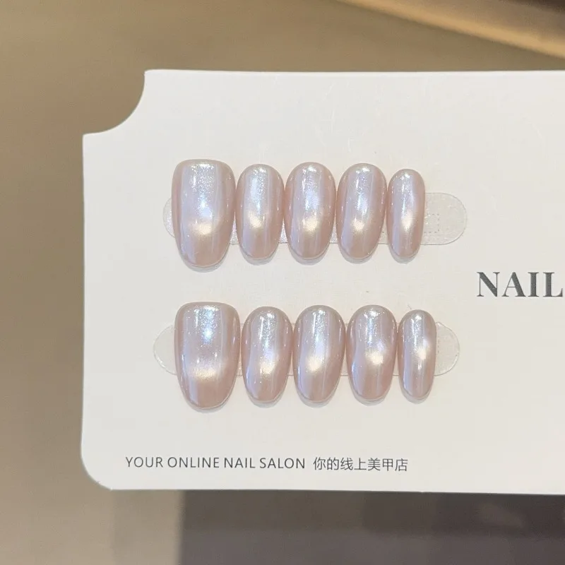 

10pcs Handmade Nail Tips Simple Cat Eyes False Nails Acrylic Press on Sweet Reusable Adhesive Press on Nails Realistic Fake Nail