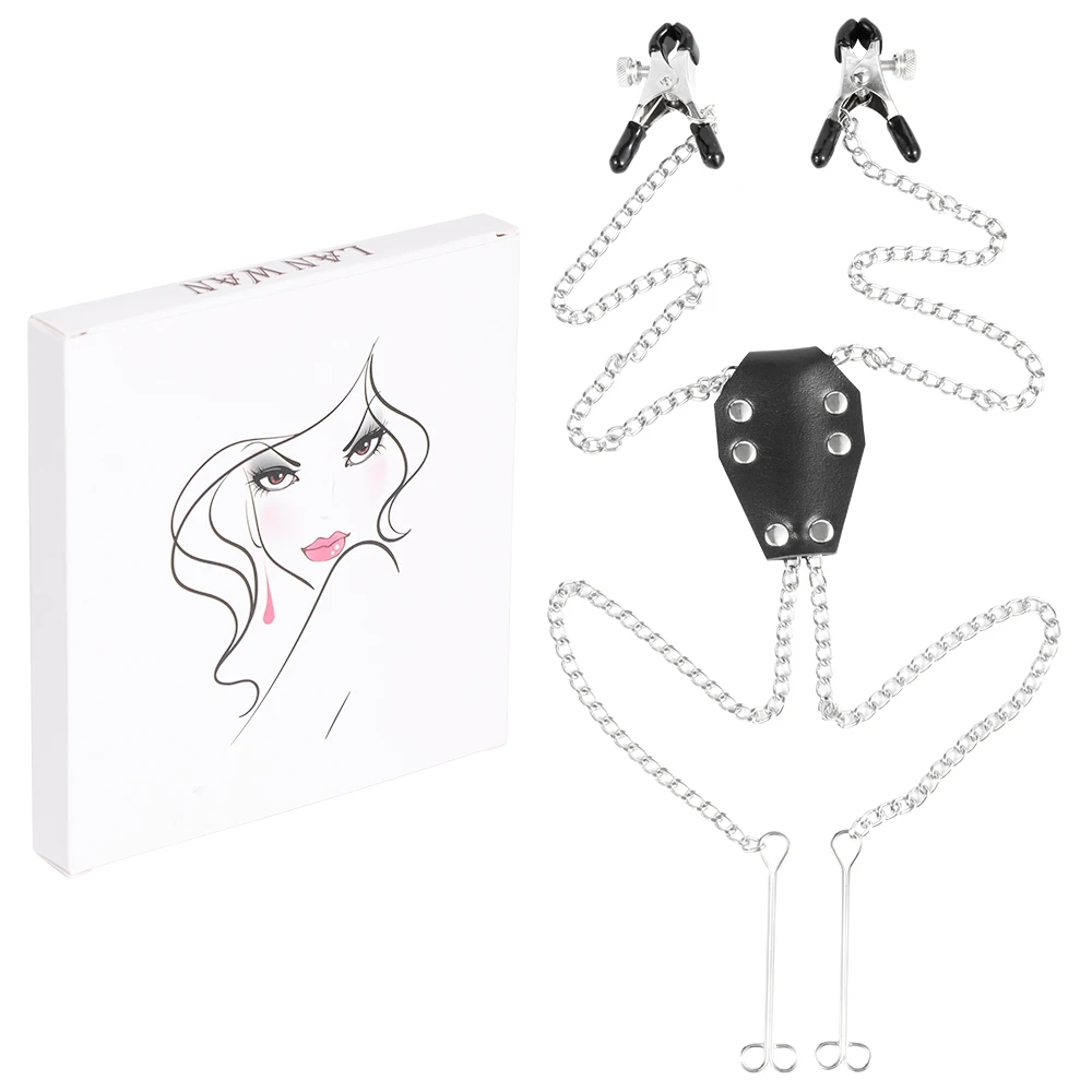 

Stainless Steel Metal Four Head Long Chain Nipple Clamps ADjustable Clip Tightness BDSM Alternative Sex Toys for Women&Couples