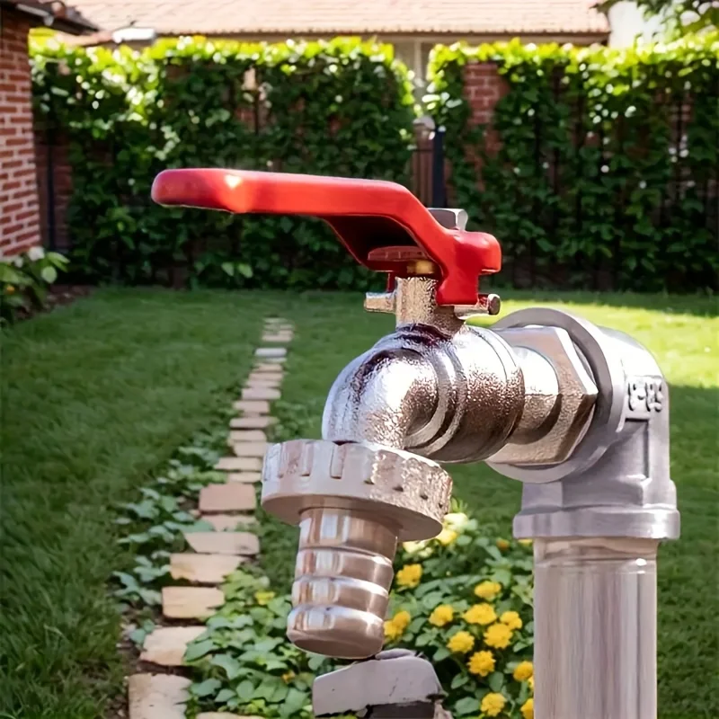High flow G1/2-inch zinc alloy outdoor faucet with red handle and ball valve core - corrosion-resistant, polished surface,