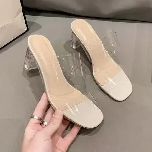 Summer Women Pumps Sandals PVC Jelly Slippers Open Toe High Heels Women Transparent Perspex Slippers Shoes Heel Clear Sandals view 4