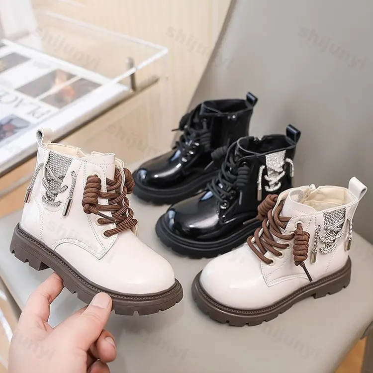 New 2024 Fashion Designer Girls Leather Boots Soft Bottom Low Cut Side Zipper Winter Outdoor Ankle Boots Kids Non-slip Booties