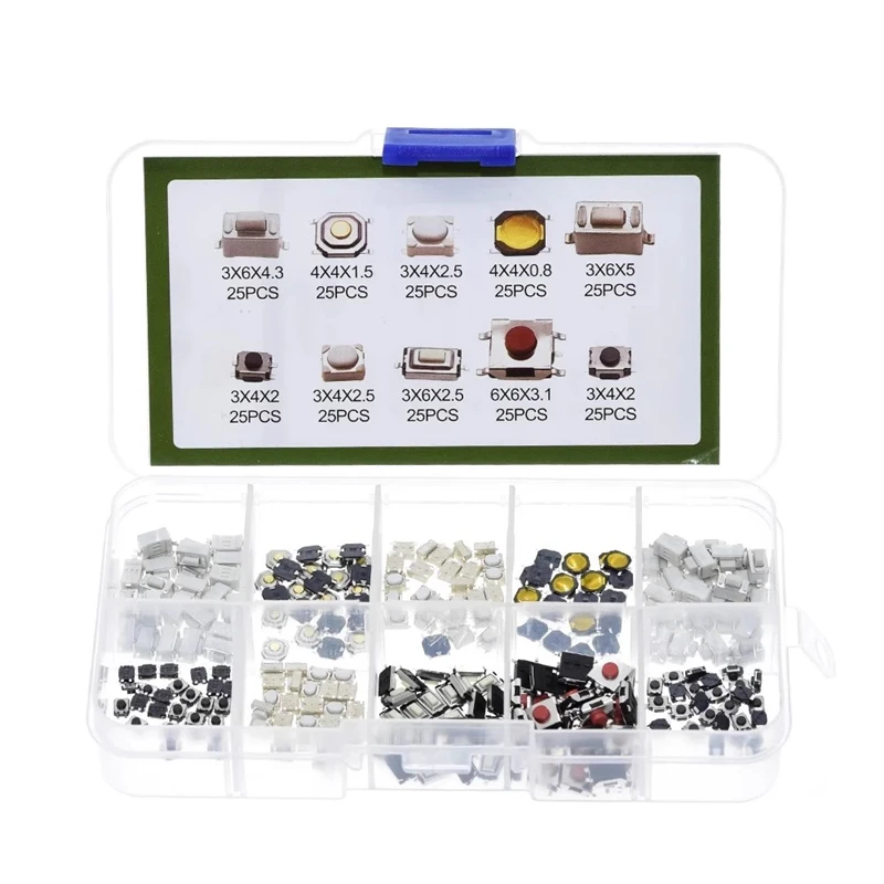 Joli tactile de voiture SMD, bouton de commutation, 10 spécifications, 25 pièces chacun, 250 pièces, 250 pièces