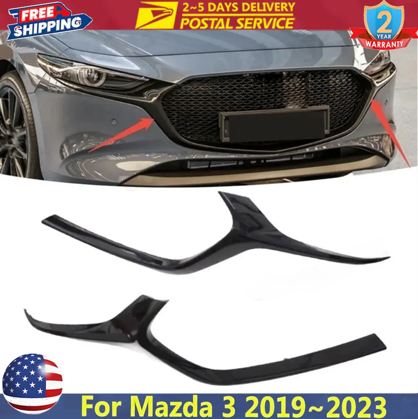 

2PCS Grille Trims Grill Driver&Passenger Side For Mazda 3 2019~2023 Front Bumper Diffuser Lip Grills Cover Auto Decoraton Strip