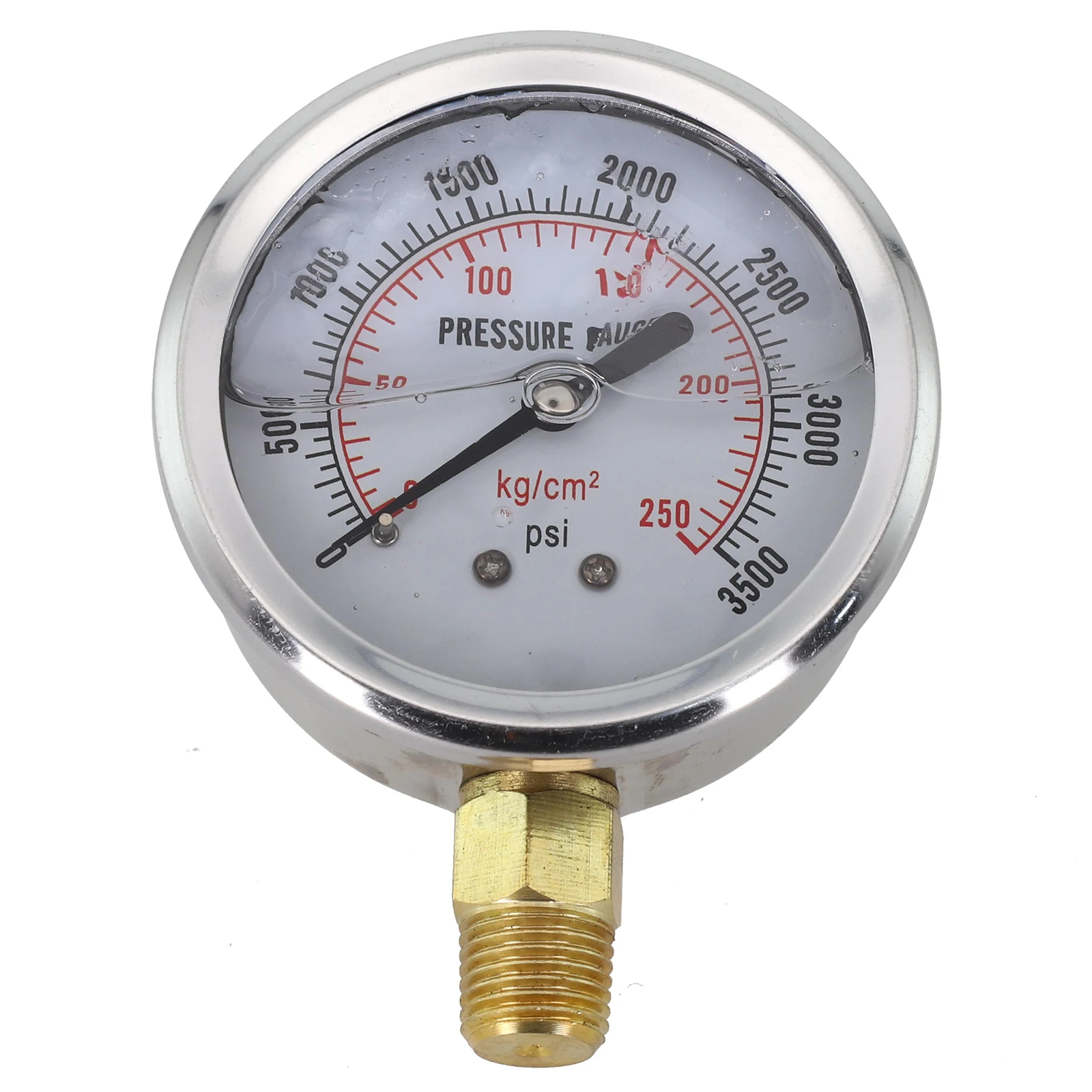 Stainless Steel Hydraulic Oil Pressure Gauge 0-3500Psi Glycerin Filled 1/4 Inch NPT Lower Mount For HVAC And Fluid System Testin